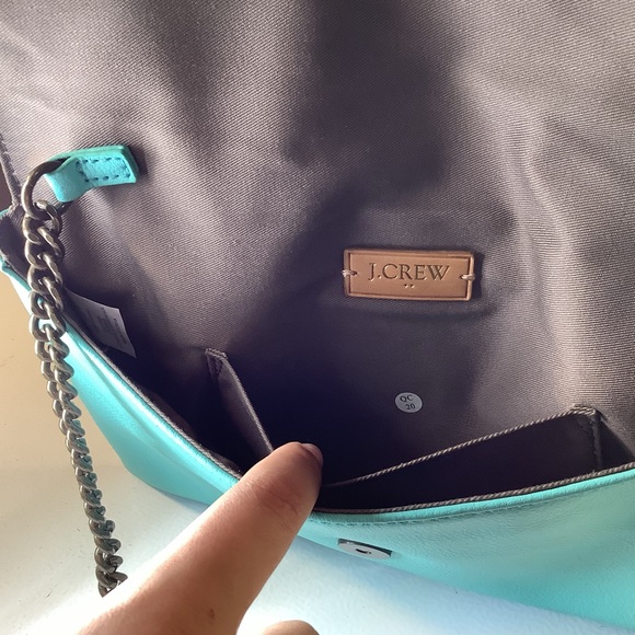 J. Crew Leather Tiffany Blue Envelope Clutch Handbag Purse - Picture 10 of 16